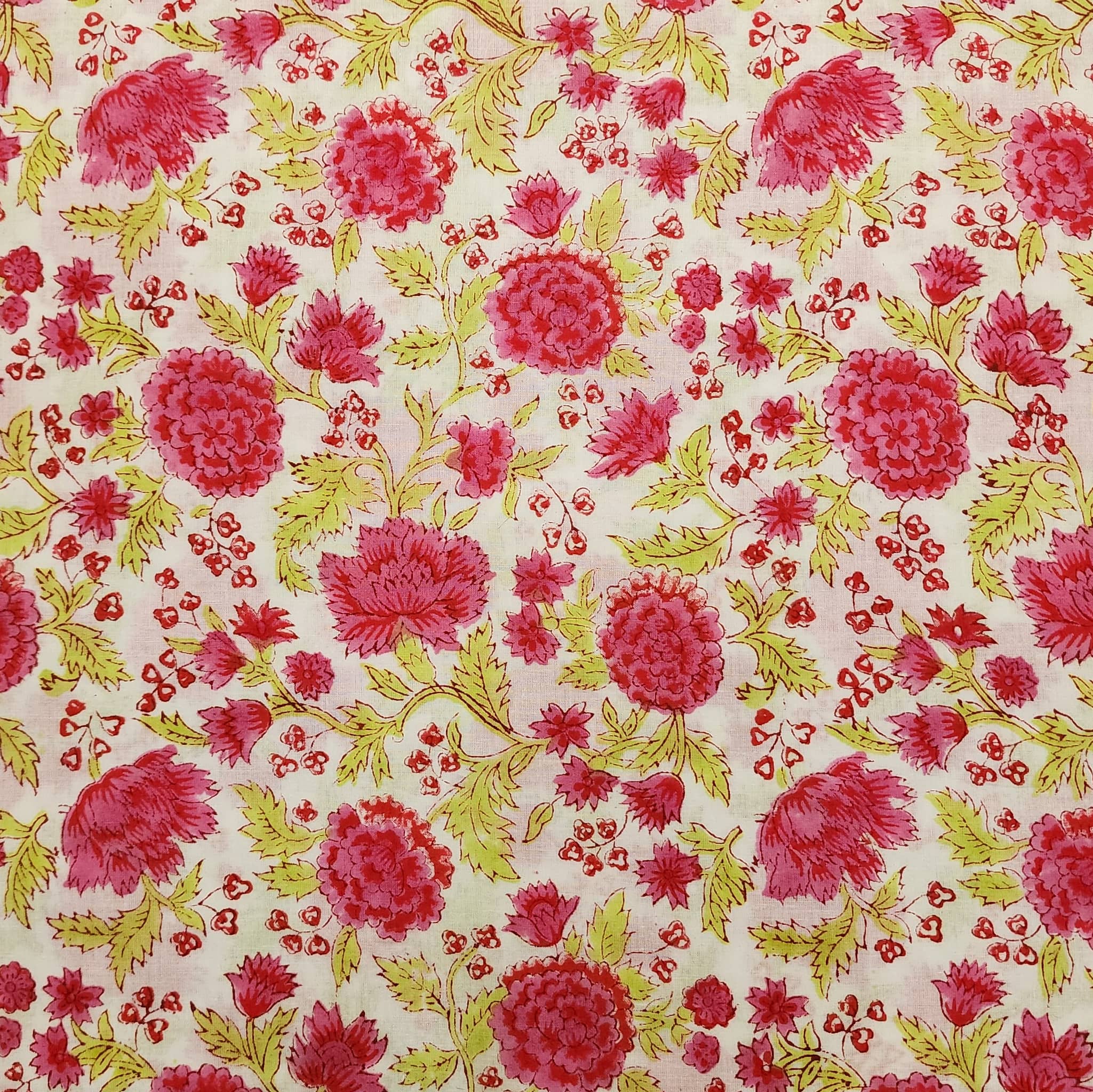 PreCut 1.20 Meter Pure Cotton Jaipuri White And Pink Rose Jaal Hand B