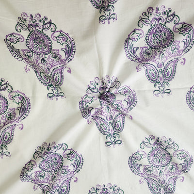 Pure Cotton Jaipuri White And Purple Flower Jaal Hand Block Print Fabric