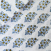 ( Lenght 1.70 Meter ) Pure Cotton Jaipuri White And Yellow With Blue Flower Motifs Hand Block Print Fabric