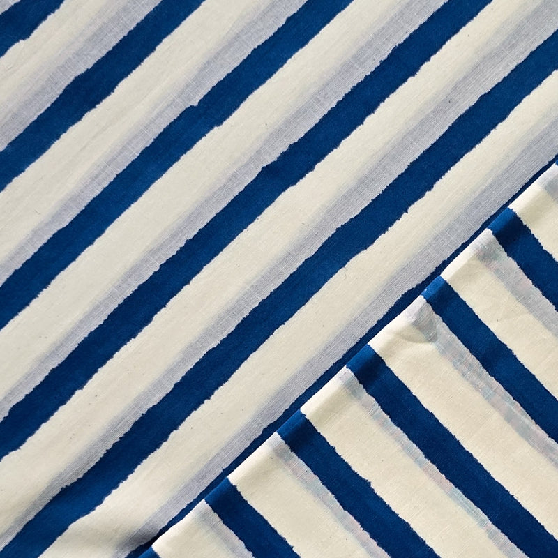 Pure Cotton Jaipuri White Big Fat Stripes Hand Block Print Fabric