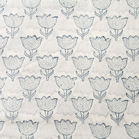 Pure Cotton Jaipuri White Dark Blue Lotus Motif Hand Block Print Fabric