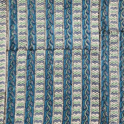 Pure Cotton Jaipuri White With Blue Border Hand Block Print Fabric