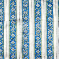Pure Cotton Jaipuri White With  Blue Border Hand Block Print Fabric
