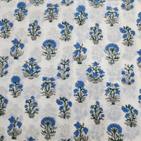 Pure Cotton Jaipuri White With Blue Grey Wide Variety Floral Motifs Hand Block Print Fabric