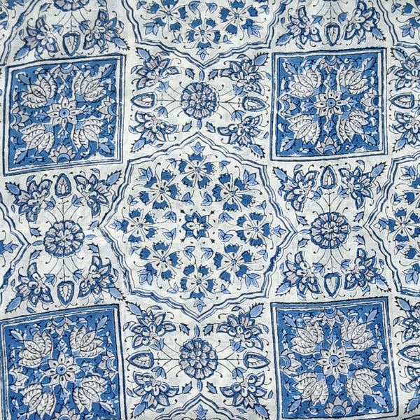 Pure Cotton Jaipuri White With Blue Intricate Design Hand Block Print Fabric