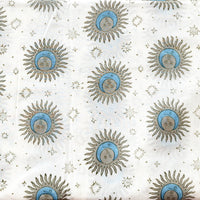 Pure Cotton Jaipuri White With Grey And Blue Planet With Stars Hand Block Print Fabric