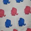 Pure Cotton Jaipuri White With Pink And Blue Baby Elephant Hand Block Print Fabric