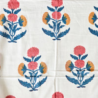 Pure Cotton Jaipuri White With Pink And Mustard Big Flower Plant Hand Block Print Fabric