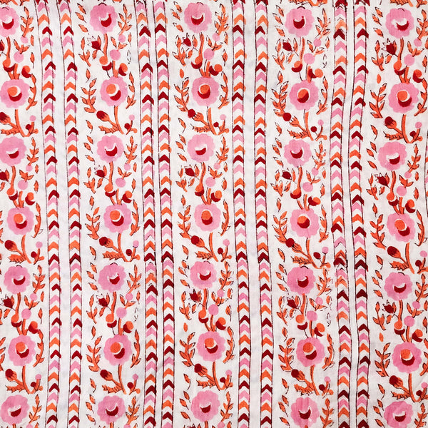 Pure Cotton Jaipuri White With Pink Intricate Border Design Hand Block Print Fabric