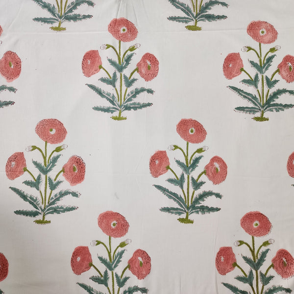 Pure Cotton Jaipuri White With Pink Mughal Motif Hand Block Print Fabric