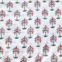 Pure Cotton Jaipuri White With Pink Small Coconut Tree Hand Block Print Fabric