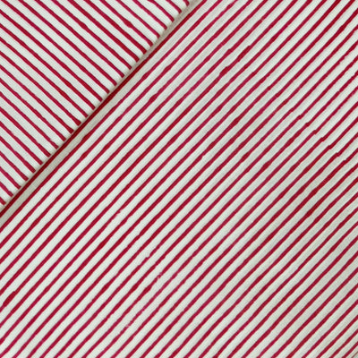 Pure Cotton Jaipuri White With Pink Stripes Hand Block Print Fabric