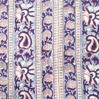 Pure Cotton Jaipuri White With Purple Kairi Creeper And Border Hand Block Print Fabric