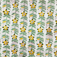 Pure Cotton Jaipuri White With Yellow And Green Flower Creeper Hand Block Print Fabric
