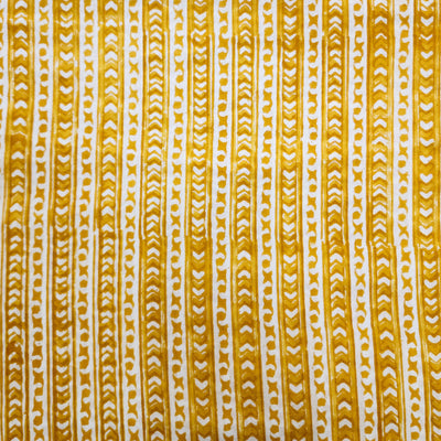 Pure Cotton Jaipuri White With Yellow  Border  Hand Block Print Fabric