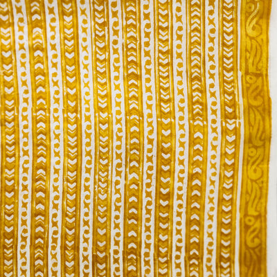 Pure Cotton Jaipuri White With Yellow  Border  Hand Block Print Fabric