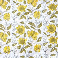 Pure Cotton Jaipuri White With Yellow Flower Jaal Hand Block Print Fabric