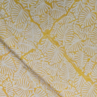 Pure Cotton Jaipuri White With Yellow Intricate Design Hand Block Print Fabric