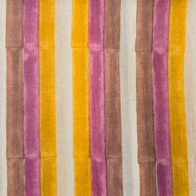Pure Cotton Jaipuri Light Yellow And Blue Stripes Hand Block Print Fabric