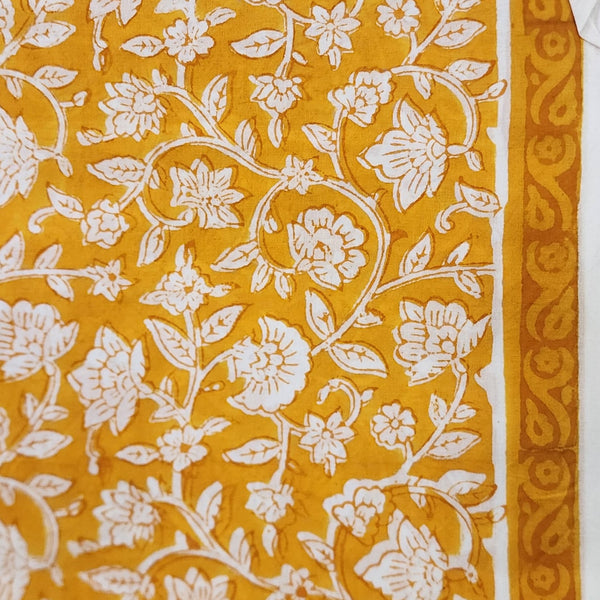 Pure Cotton Jaipuri Yellow With White Jungle Flower Jaal Hand Block Print Fabric