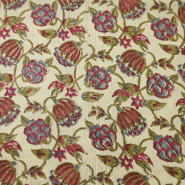 Pure Cotton Jaipuri pintucks Flower Jaal Hand Block Print Fabric