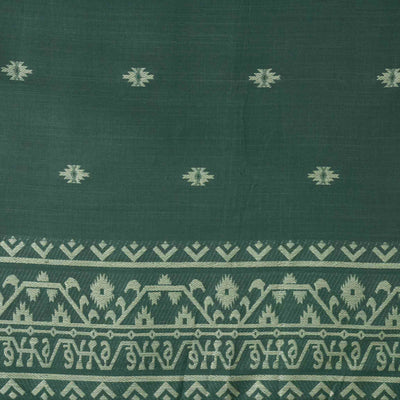 ( Pre-Cut 1.80 Meter )( Width 54 Inches ) Pure Cotton Jamdani Dark Green With White Intricate Design Hand Woven Fabric