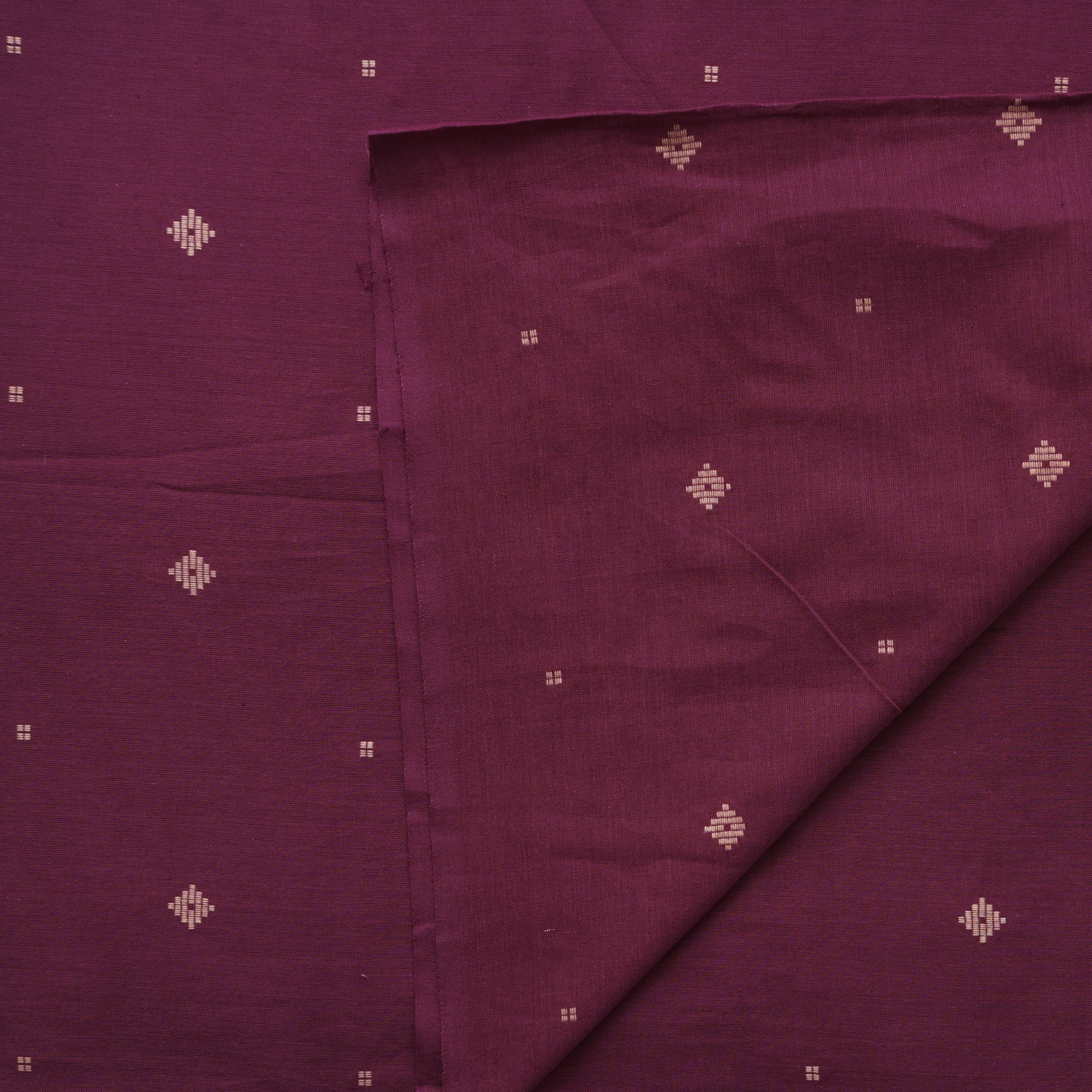 Pure Cotton Jamdani Dark Purple With Cream Woven Fabric – Sanskruti