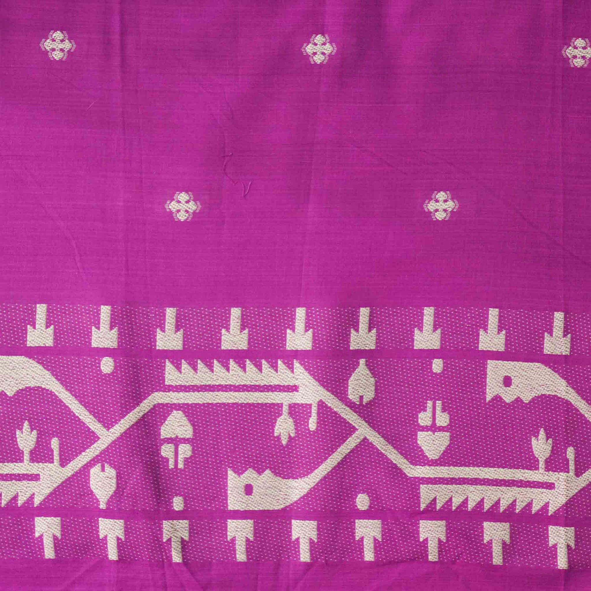 Pre-Cut 1.85 Meter ( Width 54 Inches ) Pure Cotton Jamdani Purple With ...