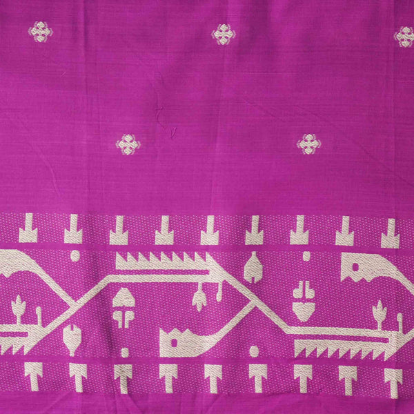 Pre-Cut 1.85 Meter ( Width  54 Inches ) Pure Cotton Jamdani Purple With White Intricate Design Hand Woven Fabric