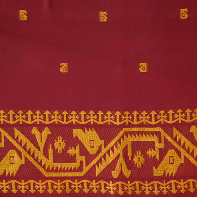( Width 54 Inches ) Pure Cotton Jamdani Red With Yellow Intricate Design Border Hand Woven Fabric