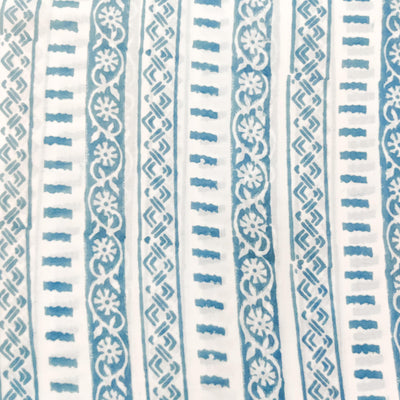 ( Pre-Cut 0.80 Meter ) Pure Cotton Jiapuri White With Blue Border Hand Block Print Fabric
