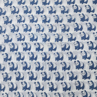 Pure Cotton Jaipuri White With Blue Panda Bear Hand Block Print Fabric