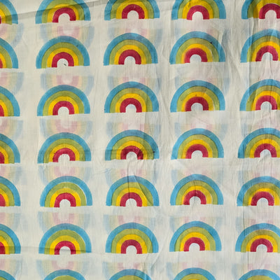 Pure Cotton Jaipuri White With Rainbow Hand Block Print Fabric