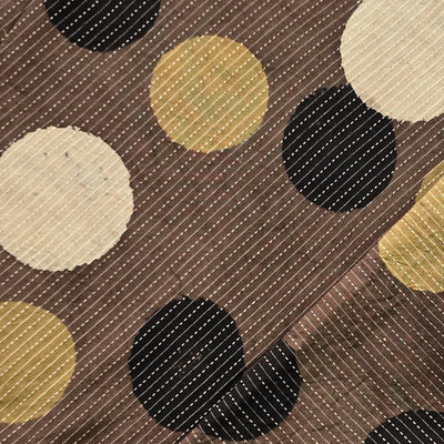 Pure Cotton Kaatha Ajrak Brown With Cream And Sandy Brown Circles Hand Block Print Fabric