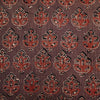 ( Pre-Cut 1.85 Meter ) Pure Cotton Kaatha Ajrak Brown With Rust And Black Floral Motif Hand Block Print Fabric