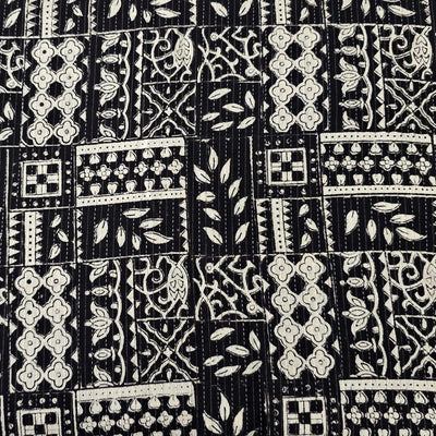 Pure Cotton Kaatha Bagru Black And Cream Intricate Patches Design Hand Block Print Fabric