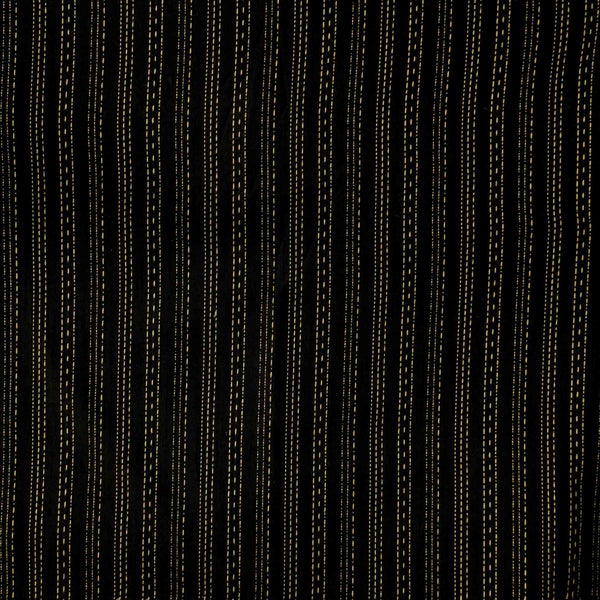 Pure Cotton Kaatha Black With Cream Stripes Hand Woven Fabric