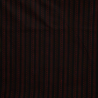 Pure Cotton Kaatha Black With Red Stripes Hand Woven Fabric