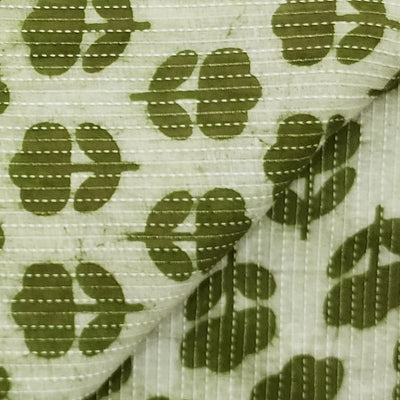 Pure Cotton Kaatha Dabu Cream With Cream Flower Bud Motifs Hand Block Print Fabric