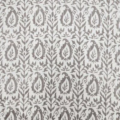 Pure Cotton Kaatha Dabu  Lurex Grey With Cream Kairi Design Hand Block Print Fabric