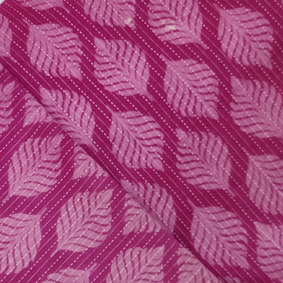 Pure Cotton Kaatha Dabu Pink Leaves Motif Hand Block Print Fabric