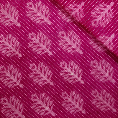 Pure Cotton Kaatha Dabu Pink With Cream Flower Motifs Hand Block Print Fabric