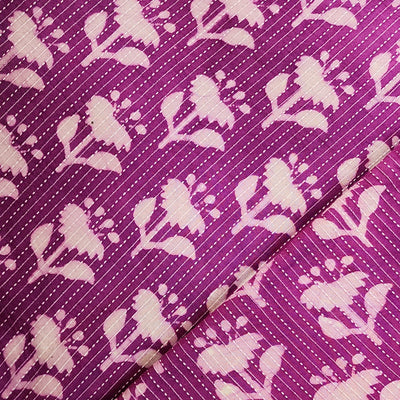 Pure Cotton Kaatha Dabu Purple With Cream Flower Motif Hand Block Print Fabric