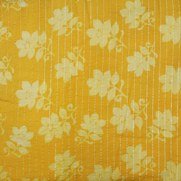 Pure Cotton Kaatha Dabu Yellow With Off White Flower Jaal Hand Block Print Fabric