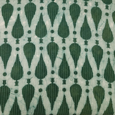 Pure Cotton Kaatha Green Leaves Motif Hand Block Print Fabric