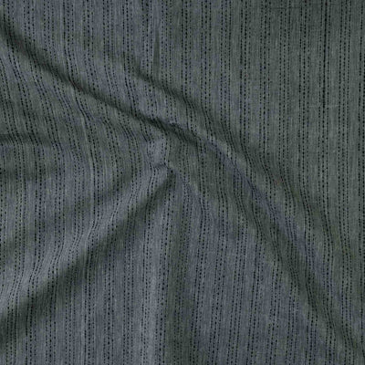 Pure Cotton Kaatha Grey With Black Stripes Hand Woven Fabric