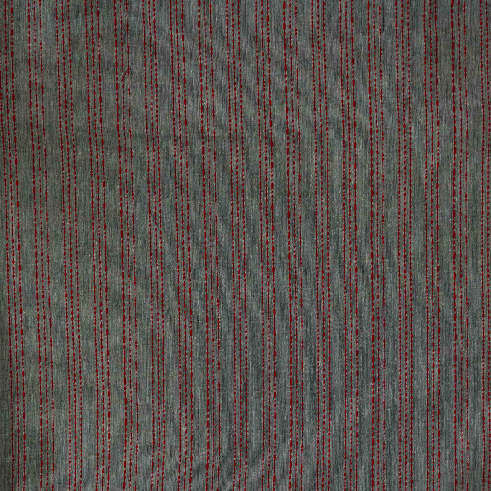 Pure Cotton Kaatha Grey With Red Stripes Hand Woven Fabric – Sanskruti