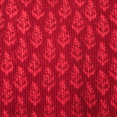 Pure Cotton Kaatha Red With Leaves Motif Hand Woven Fabric