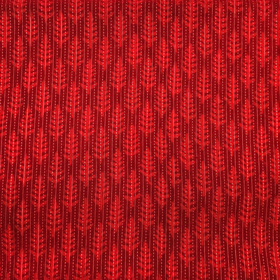 Pure Cotton Kaatha Red With Small Leaves Motif Hand Woven Fabric