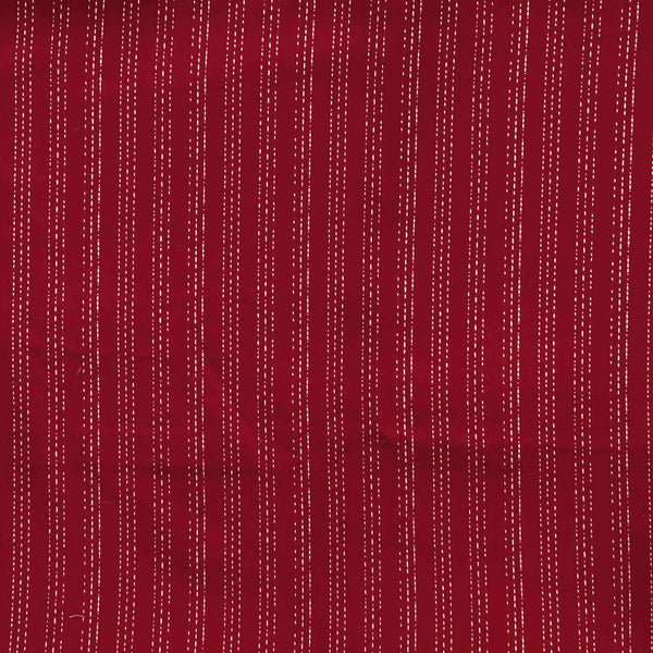 Pure Cotton Kaatha Red With White Stripes Hand Woven Fabric